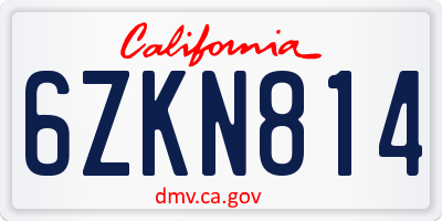 CA license plate 6ZKN814