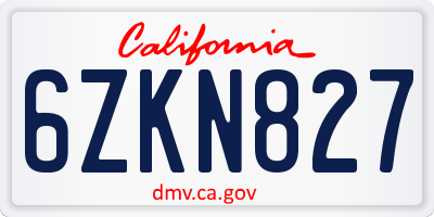 CA license plate 6ZKN827