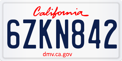 CA license plate 6ZKN842