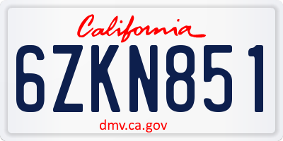 CA license plate 6ZKN851