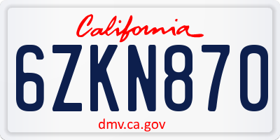 CA license plate 6ZKN870