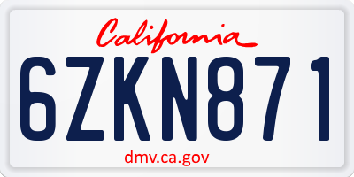 CA license plate 6ZKN871