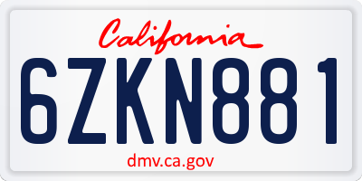 CA license plate 6ZKN881