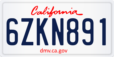 CA license plate 6ZKN891