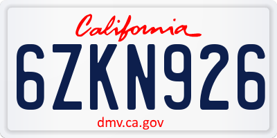 CA license plate 6ZKN926