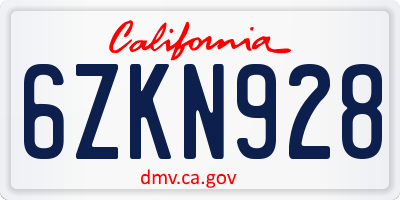 CA license plate 6ZKN928