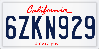 CA license plate 6ZKN929