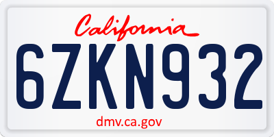 CA license plate 6ZKN932