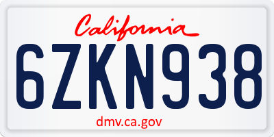CA license plate 6ZKN938