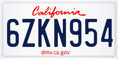 CA license plate 6ZKN954