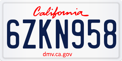 CA license plate 6ZKN958