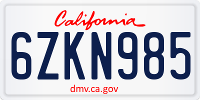 CA license plate 6ZKN985