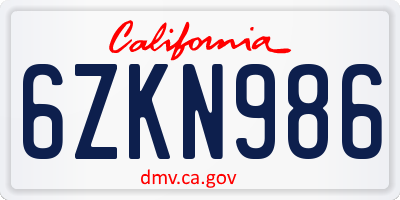CA license plate 6ZKN986