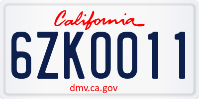 CA license plate 6ZKO011