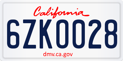 CA license plate 6ZKO028