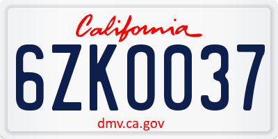 CA license plate 6ZKO037