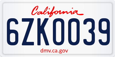 CA license plate 6ZKO039