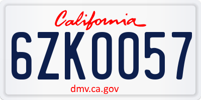 CA license plate 6ZKO057