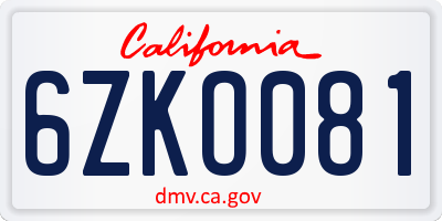 CA license plate 6ZKO081