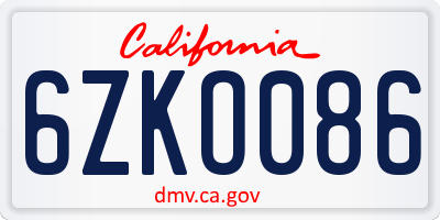CA license plate 6ZKO086