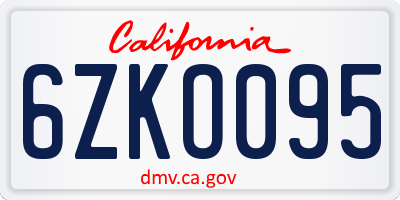 CA license plate 6ZKO095