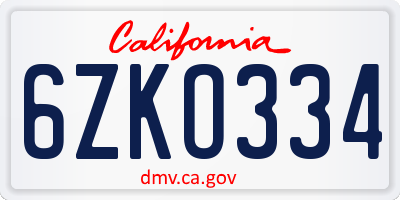 CA license plate 6ZKO334