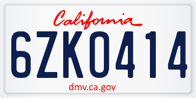 CA license plate 6ZKO414
