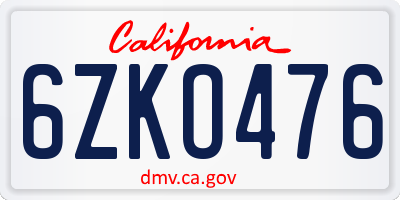 CA license plate 6ZKO476