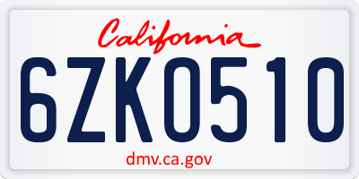 CA license plate 6ZKO510
