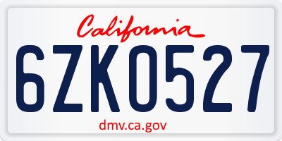 CA license plate 6ZKO527