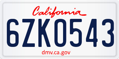 CA license plate 6ZKO543