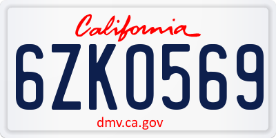CA license plate 6ZKO569