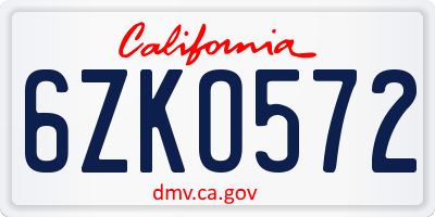 CA license plate 6ZKO572