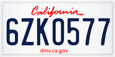 CA license plate 6ZKO577