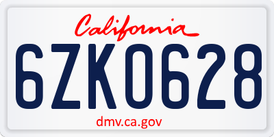 CA license plate 6ZKO628