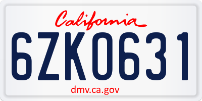 CA license plate 6ZKO631