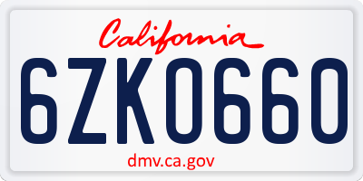 CA license plate 6ZKO660