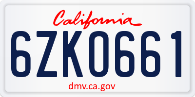 CA license plate 6ZKO661