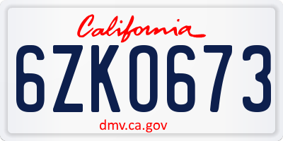 CA license plate 6ZKO673