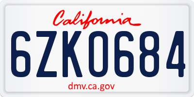 CA license plate 6ZKO684