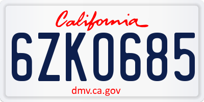 CA license plate 6ZKO685