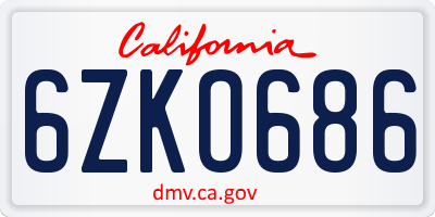 CA license plate 6ZKO686