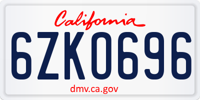 CA license plate 6ZKO696