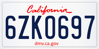 CA license plate 6ZKO697