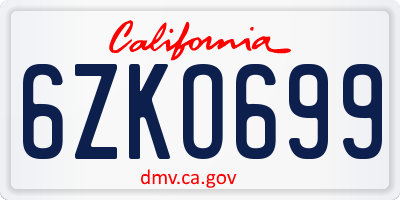 CA license plate 6ZKO699