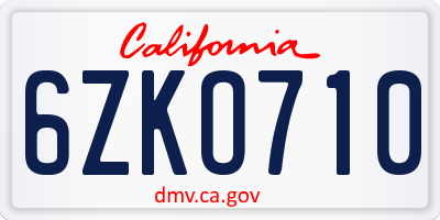 CA license plate 6ZKO710