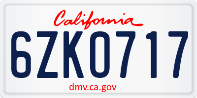 CA license plate 6ZKO717