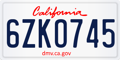 CA license plate 6ZKO745
