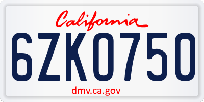 CA license plate 6ZKO750