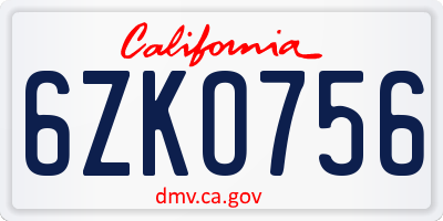 CA license plate 6ZKO756